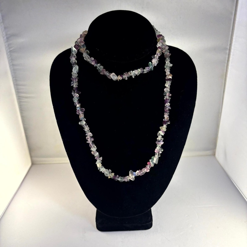 Multicolor Fluorite Chip Gemstone Necklace Boho Layered Statement